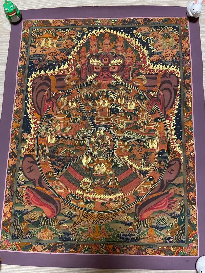 《 チベット密教　1点物 》 手描き　曼荼羅　タンカ　六道輪廻　仏教　密教