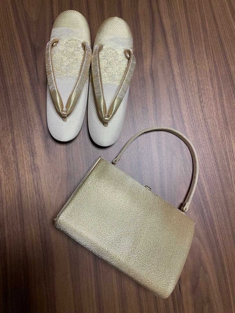 和装用　礼装　佐賀錦　Ｍ〜Ｌサイズ　留袖用 日本製 草履バッグ ゴールド 花柄