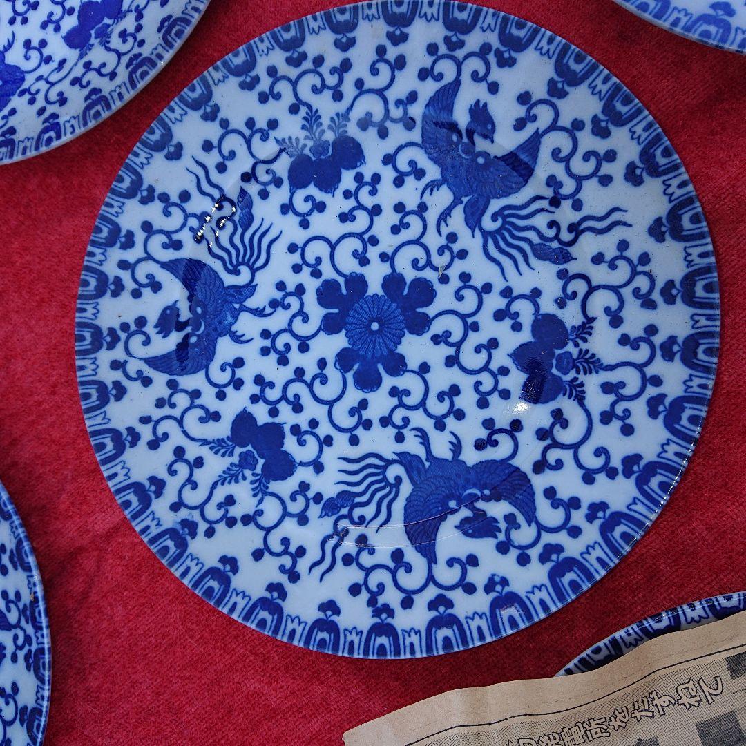 オールドノリタケ鳳凰皿唐草、染付皿