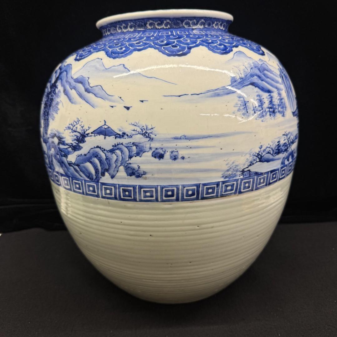 希少！肥前有田　金作製　花瓶　　名工　大正時代　時代物染付 山水青花