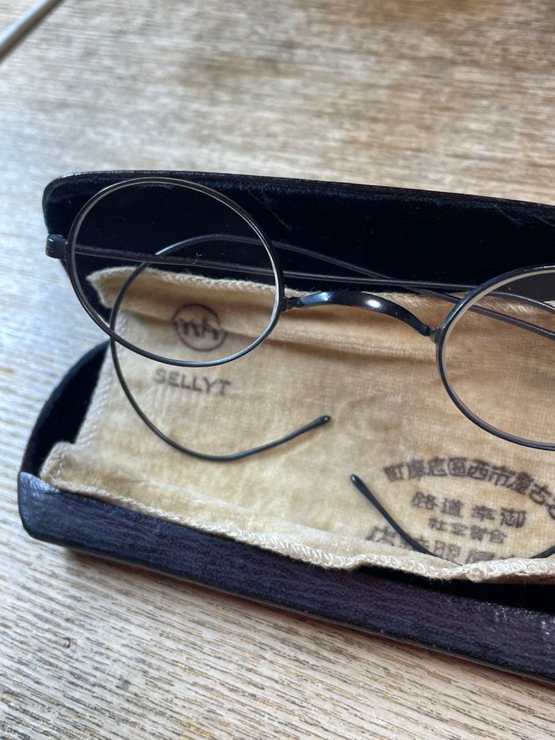 昭和初期 高級アンティーク丸眼鏡 河内屋 K10鼻あて ケース付