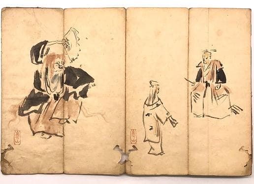 【 渡辺崋山 画帖 】　江戸時代　肉筆手控帖　七福神・鍾馗・花鳥・山水ほか