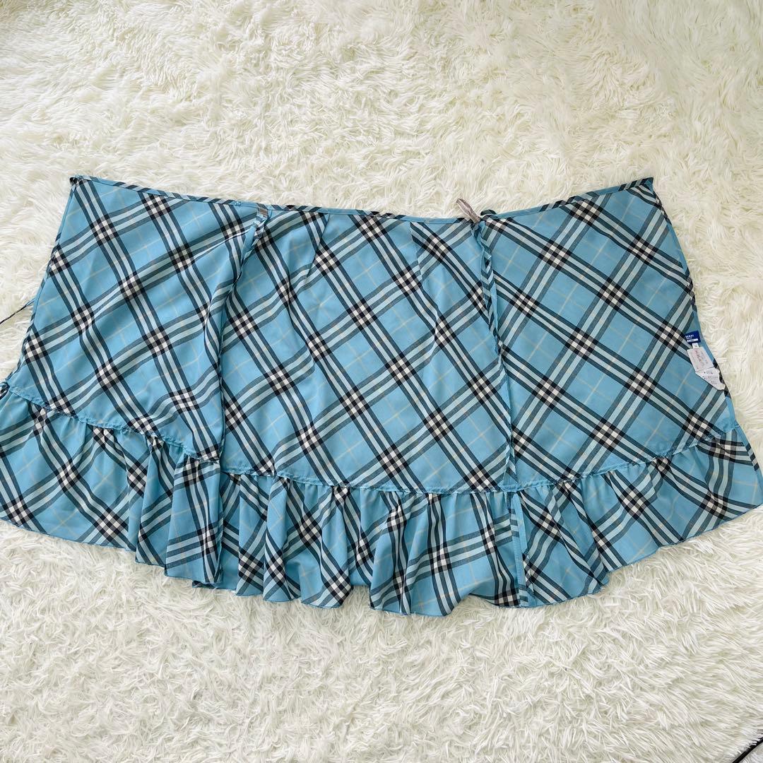 希少カラー✨バーバリーブルーレーベル　ノバチェックスカート34ラップティアード