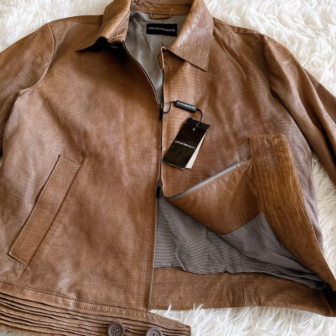 タグ付き保管品✨アルマーニ ヴィンテージ レザージャケット パイソン型押し 52
