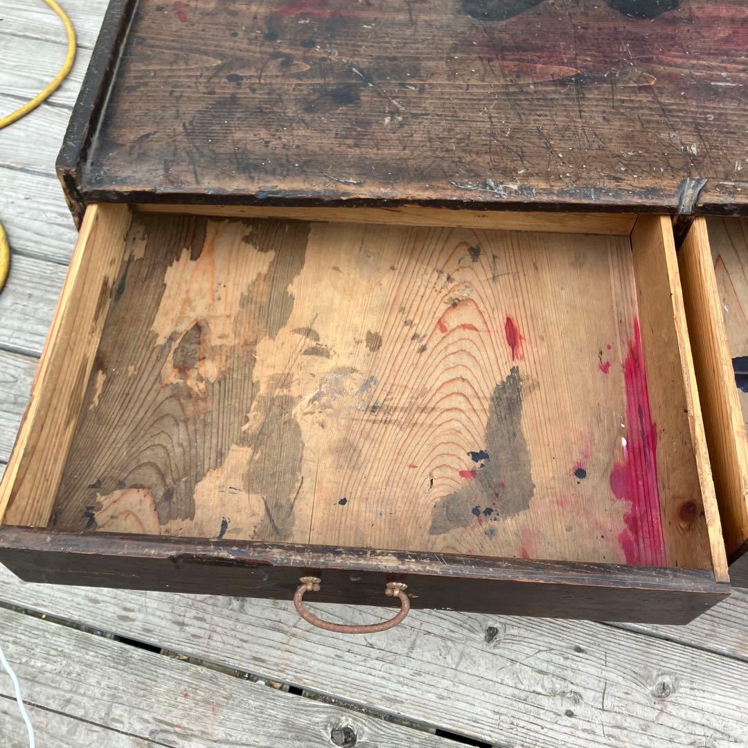 昭和レトロ ヴィンテージ 古家具 無垢材 木製文机 引き出し付き座卓 書斎机