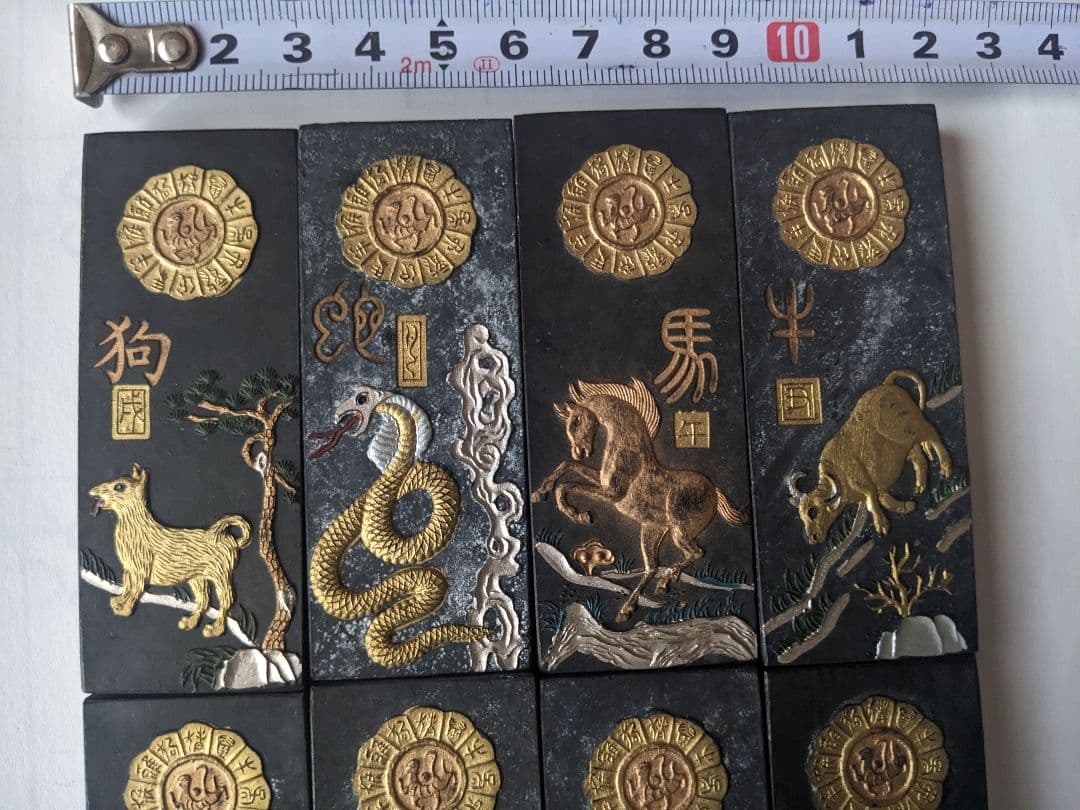 ♦中国 文房四宝 古墨 十二支揃え 干支墨 未使用 書道具 古玩 古美術骨董品