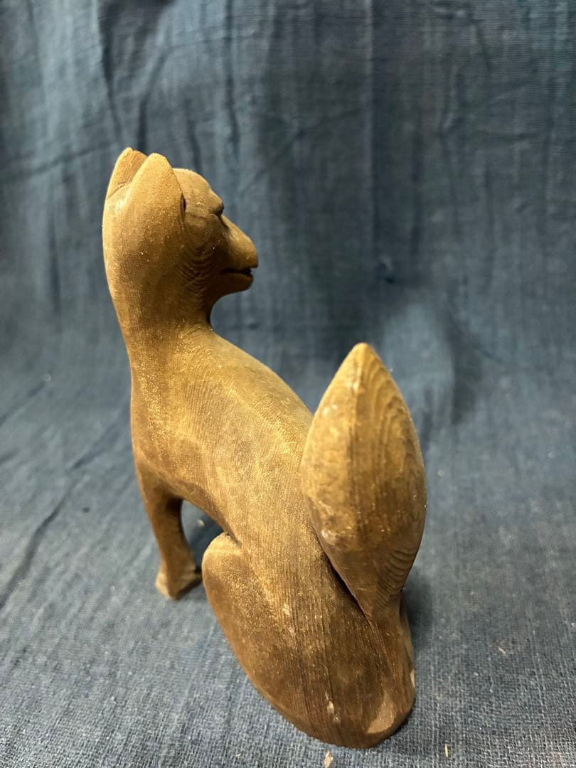 阿吽の狐一対　木彫りの狐　神棚に鎮座していた狐　江戸時代