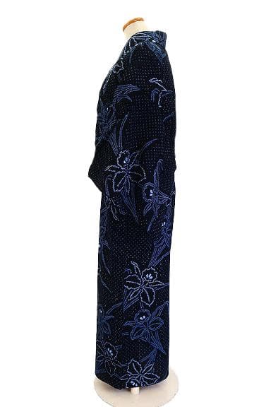 ★専用★美品 浴衣 有松絞り バチ衿 濃紺 菖蒲 身丈160cm お洒落 夏