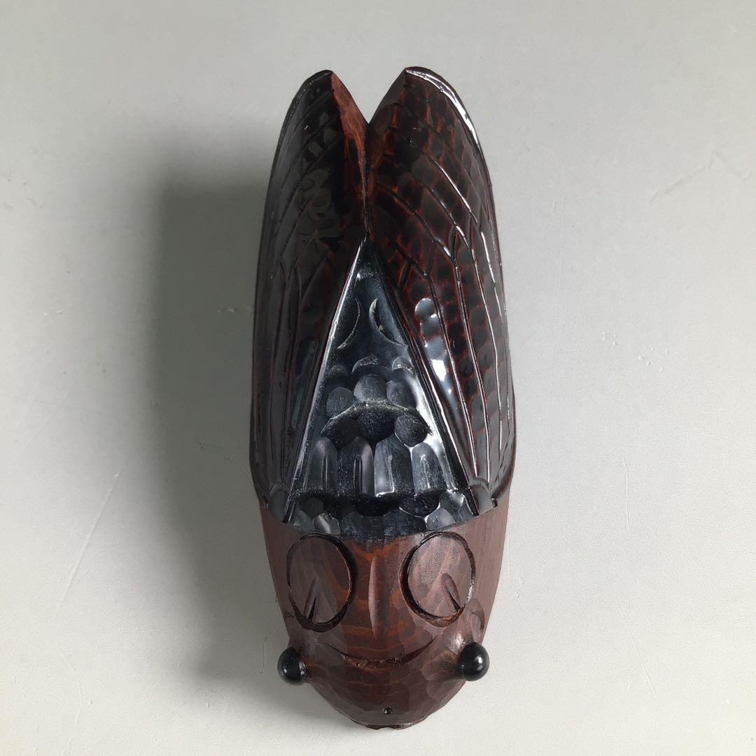 Ｒ６６１　香合　『海田雅孝作』『木彫』『蝉セミ香合』　共箱　茶道具　木工芸