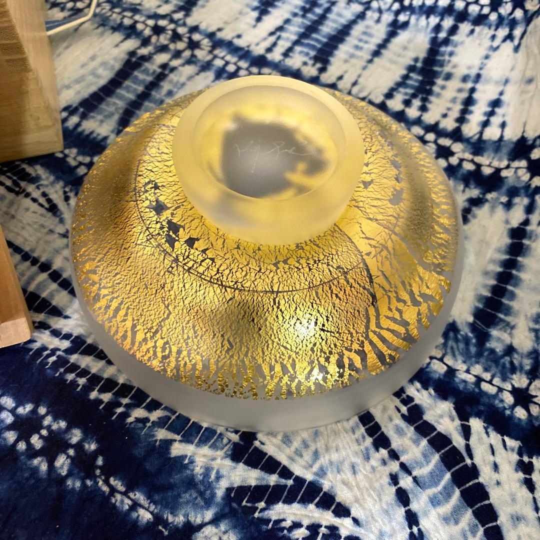人間国宝　藤田喬平　手吹硬質金彩茶碗 茶道具