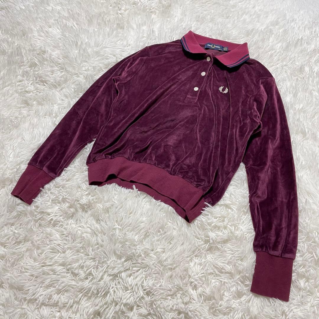 美品　FRED PERRY フレッドペリー　ベロア　ポロシャツ　長袖　刺繍ロゴ
