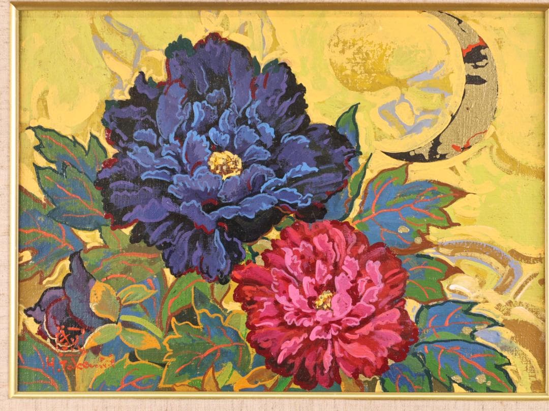 【真作】　竹内春光 「 牡丹 」　F4号　油彩　裏サイン　一創会　BK169