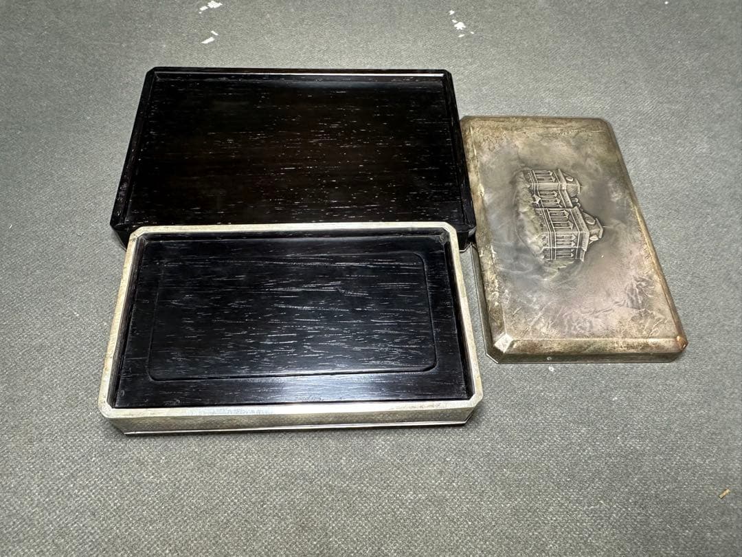 銀製三越 煙草具　煙草盆　内唐木　煙草入　小箱　喫煙具　小物入　アンティーク