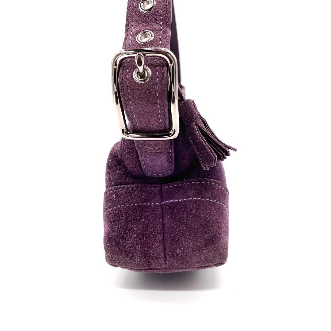 【希少】コーチ　アクセサリーポーチ　フリンジ　スエード　シグネチャー　パープル