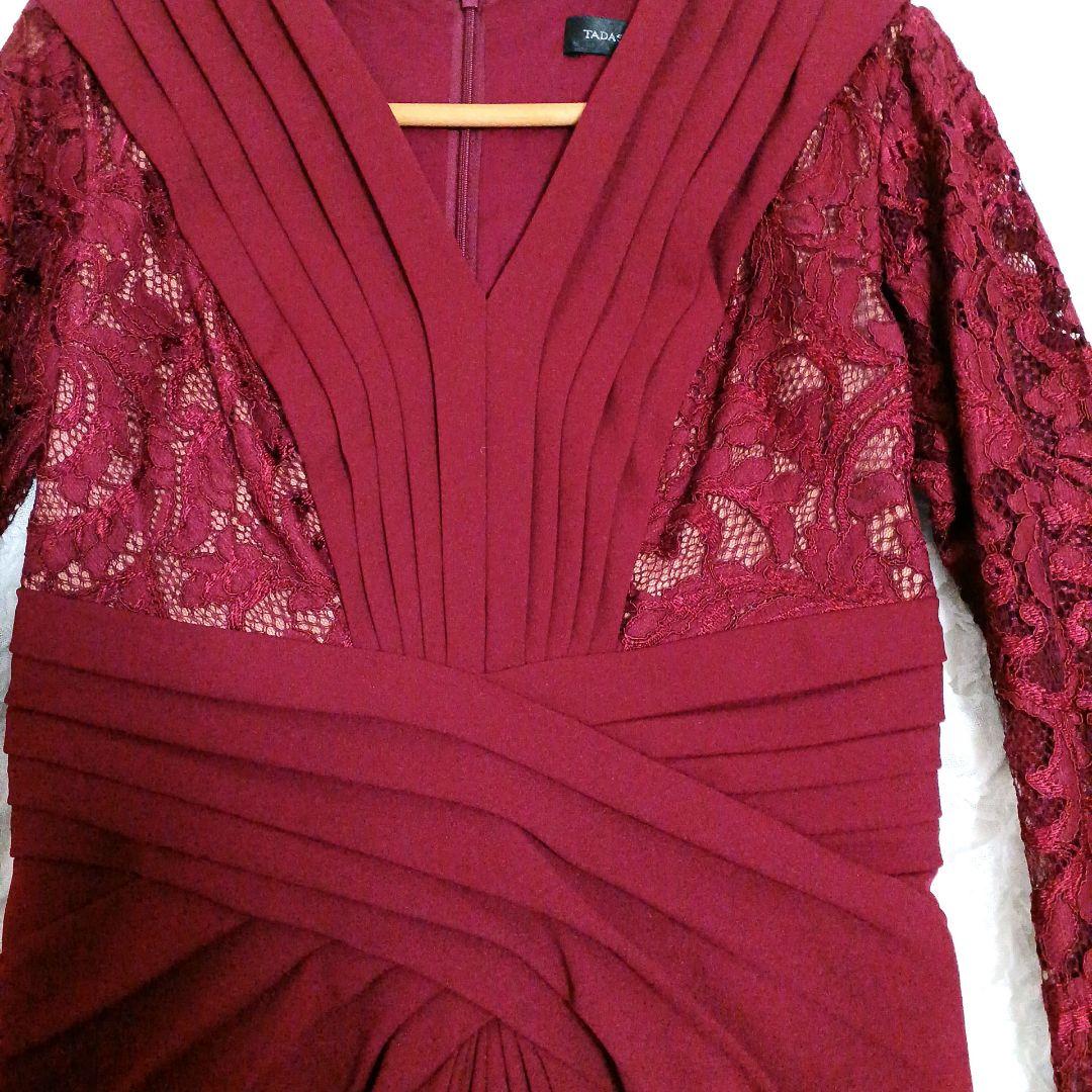 新品✨タダシショージ　ワンピース　深紅　ワイン　レース　ストレッチ　XS