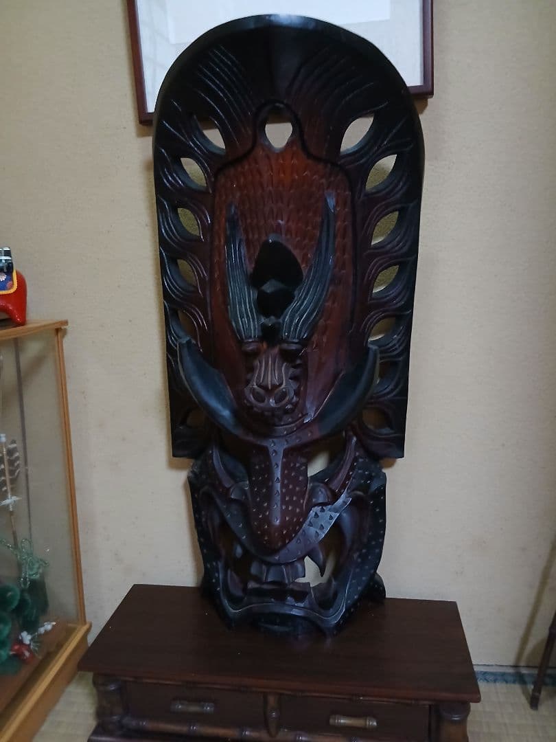 【大迫力】木彫り 仮面 マスク 90cm 壁掛け ティキ インテリア 魔除け