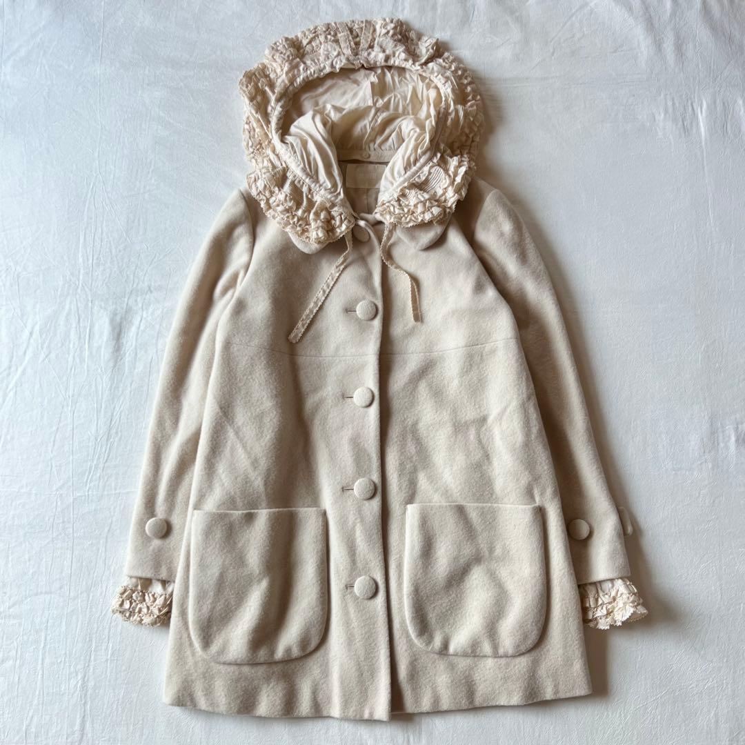 【高級】PINK HOUSE チェスターコート ベージュ レース フリルフード付