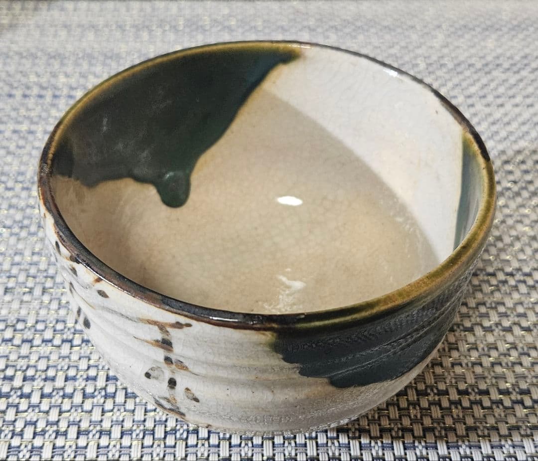 【時代古作品❗】明治時代頃　古織部　鉄絵織部釉茶碗　小服茶碗　旅茶碗　野点茶碗