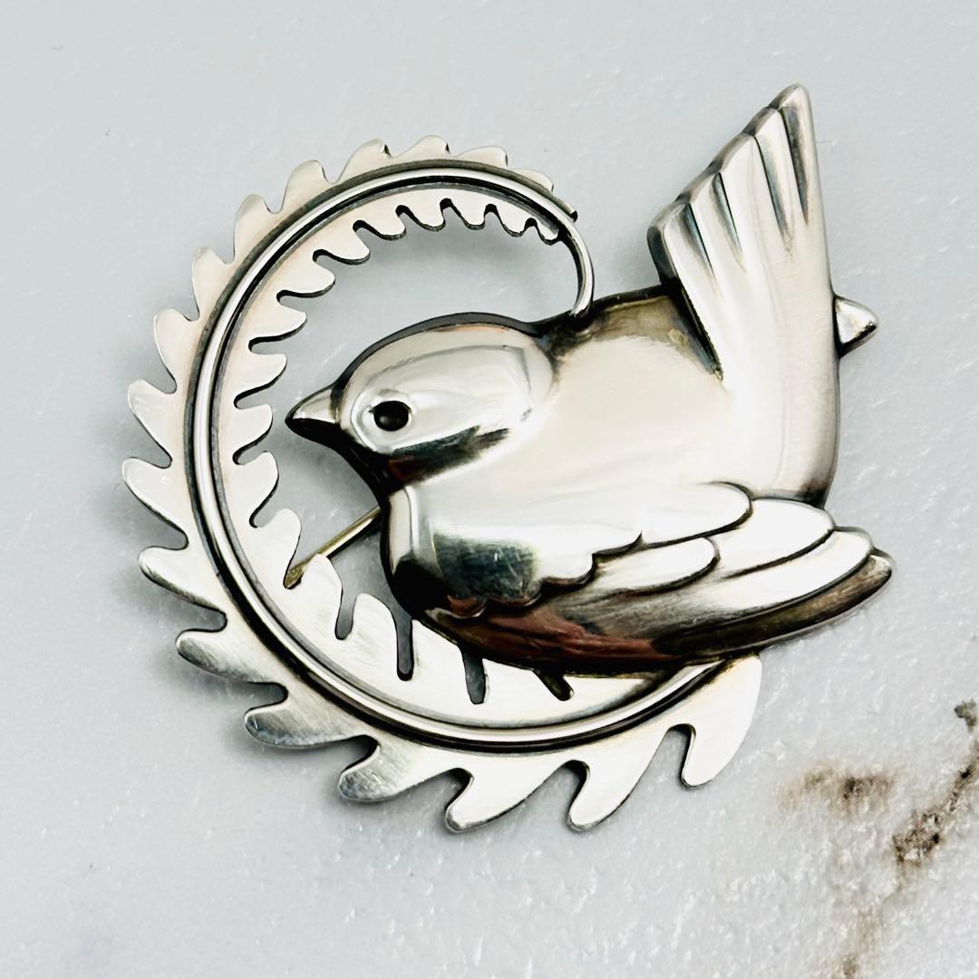 美品　  309 シルバーブローチ　バード　鳥　リーフ　葉