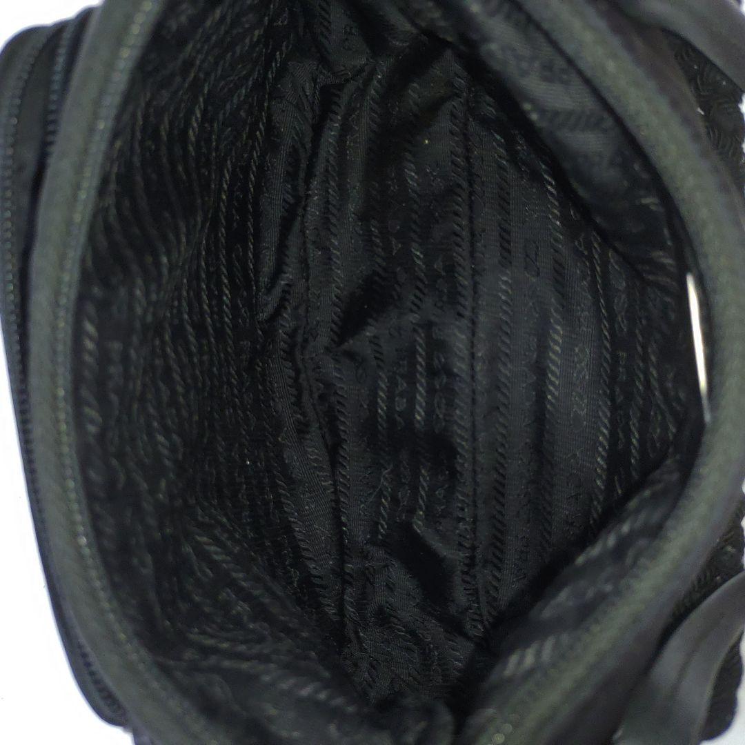 【美品】プラダ アクセサリーポーチ レザー×ナイロン 編み込み 黒 1BC123