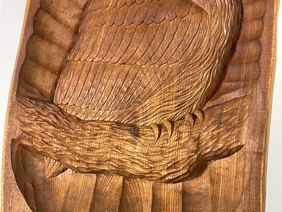 北海道民芸　アイヌ　梟　フクロウ　福沢仁　木彫　彫刻　壁掛け　置物