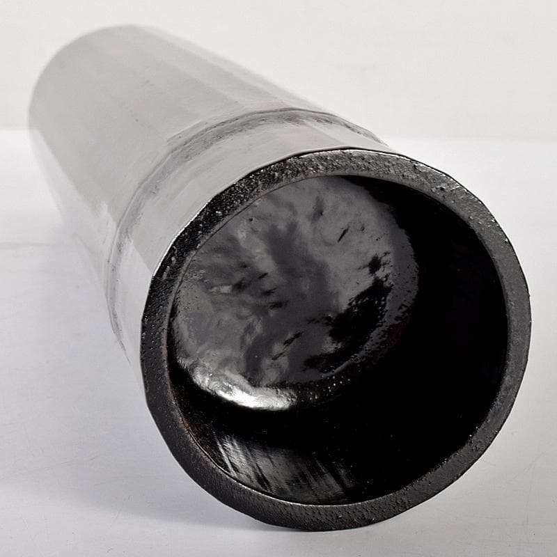 茶道具　田辺竹雲斎造　黒漆　蘇鉄図　竹花入　共箱　V　R5127