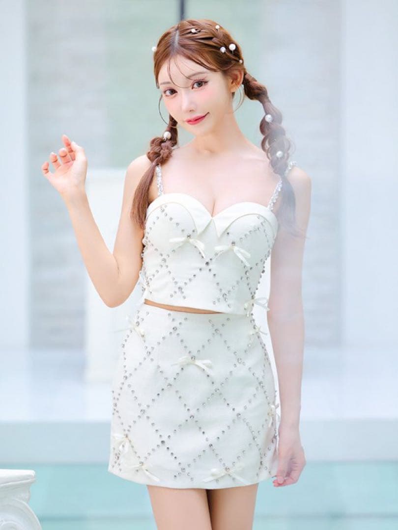 sugar ビーズ装飾 タイトミニドレス ホワイト