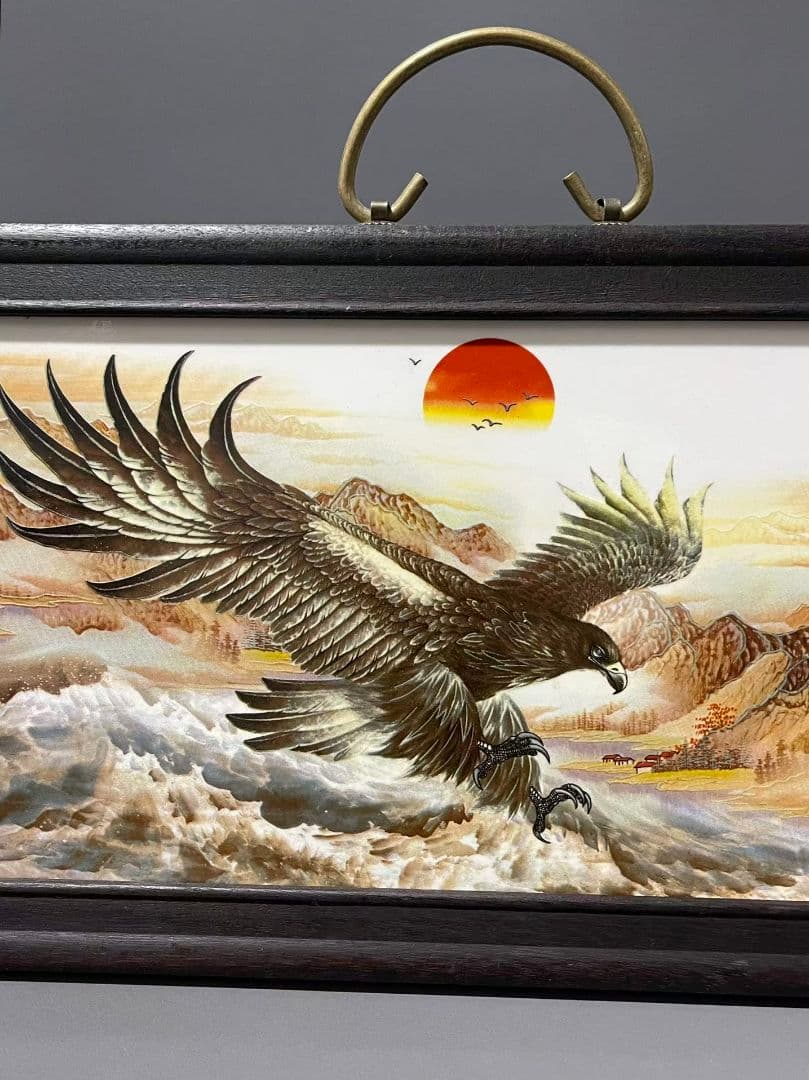 景徳鎮パステル磁器板画大展鴻図 掛屏 応接間 書斎 茶室 雄鷹装飾品 工芸品置物