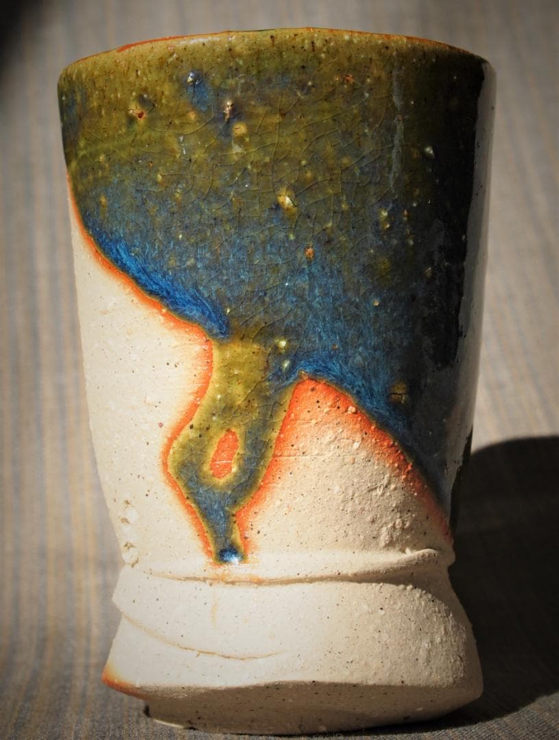 人気作家★隠崎隆一【師：人間国宝　伊勢崎淳】★織部麦酒器★共箱