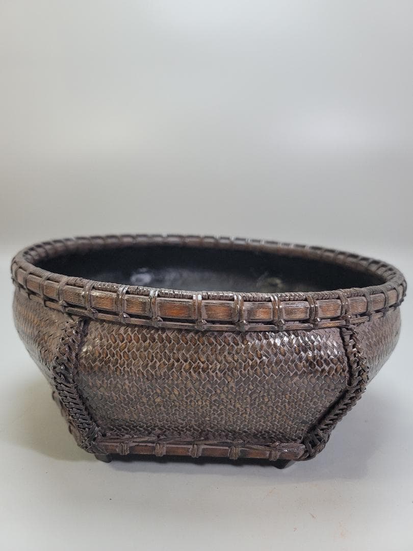 茶道具 唐物 竹網 籠 炭斗 炭籠