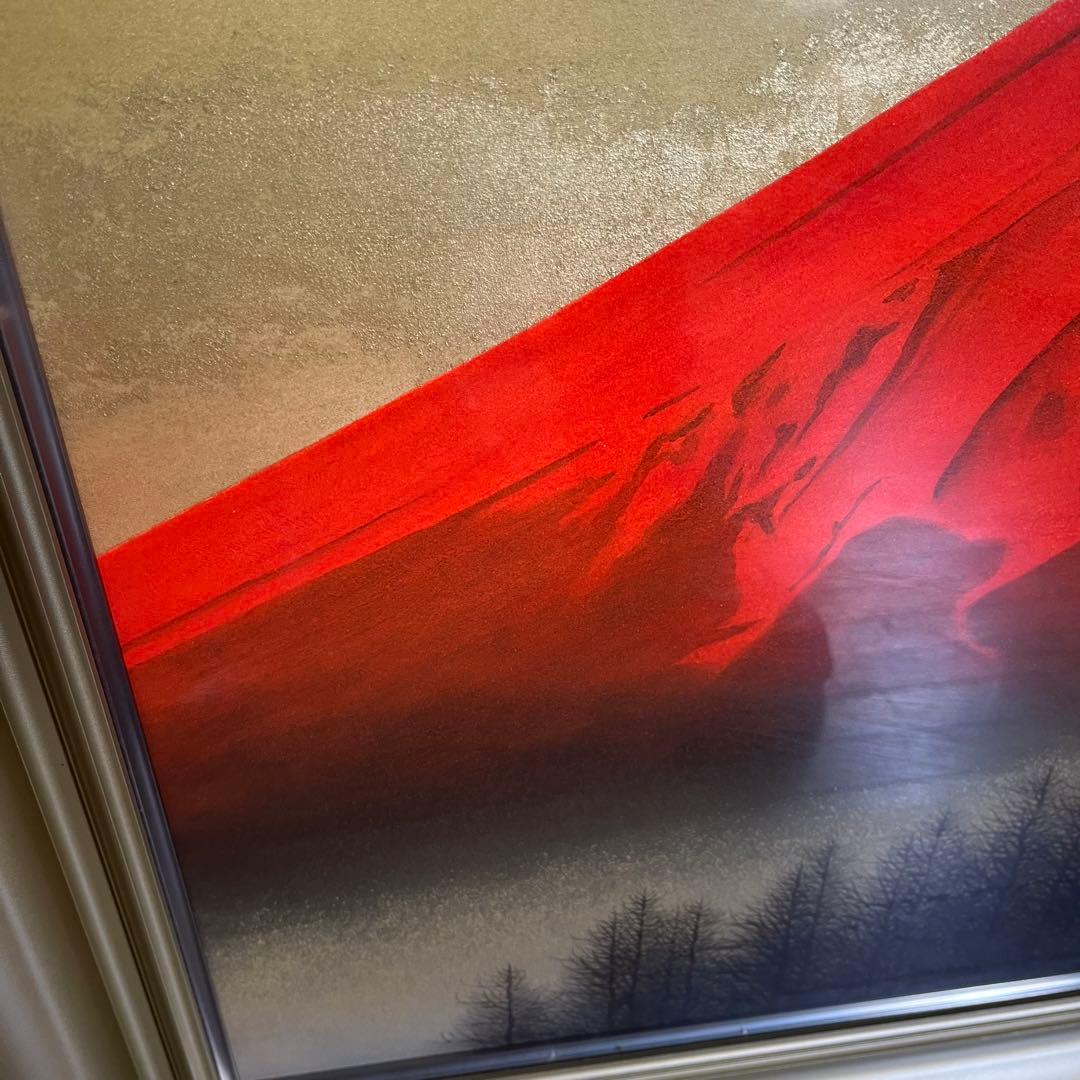 【アンティーク】額装 額縁 「赤富士」 倉田立美 作 富士山 日本画 風景画