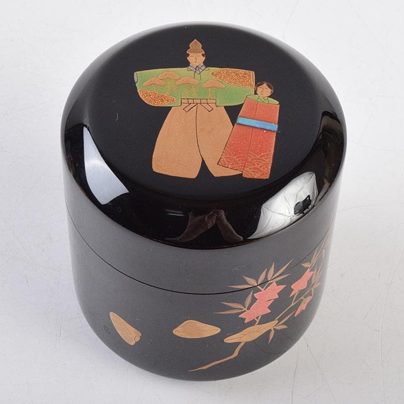 茶道具　加賀蒔絵師　竹内幸斎作　立雛蒔絵　雪吹　棗　共箱　M　R9304