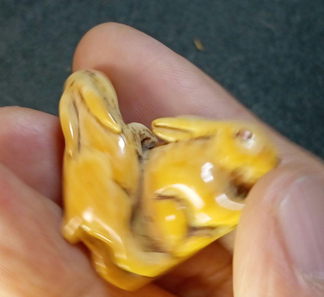 江戸時代 根付 「夫婦うさぎ 図」 無銘だが名品