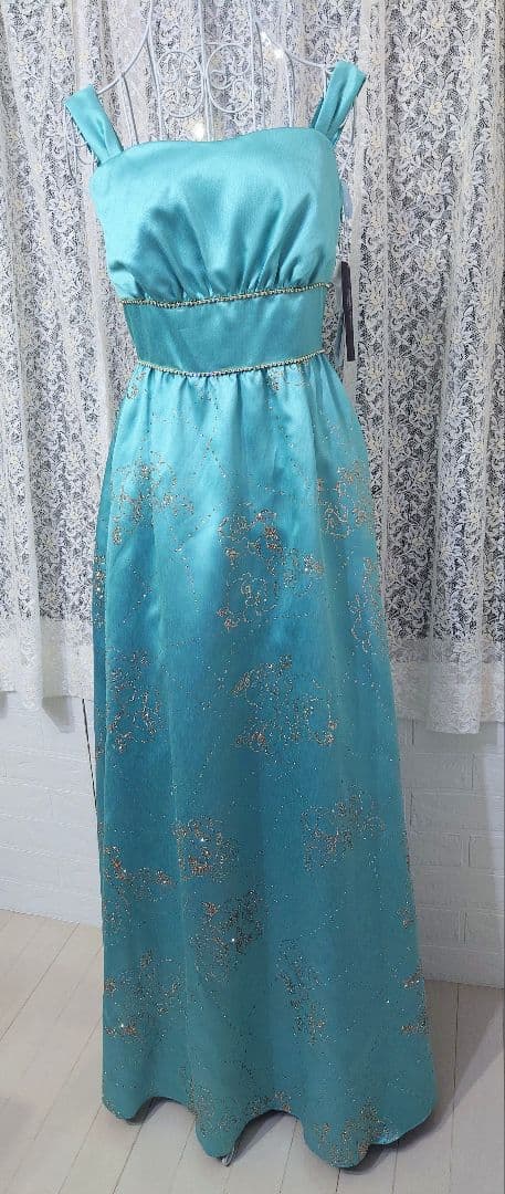 ジュネビビアン ロングドレス 水色 ラメ 花柄 タグ付き