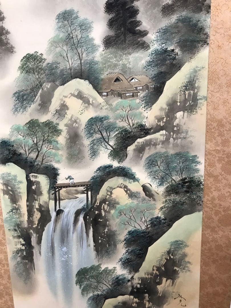 掛け軸　彩色山水　日本画