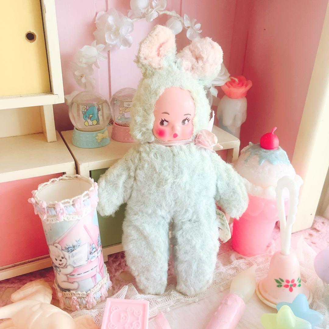 ラバーフェイス ラトルバニー パステル リボン アンティーク