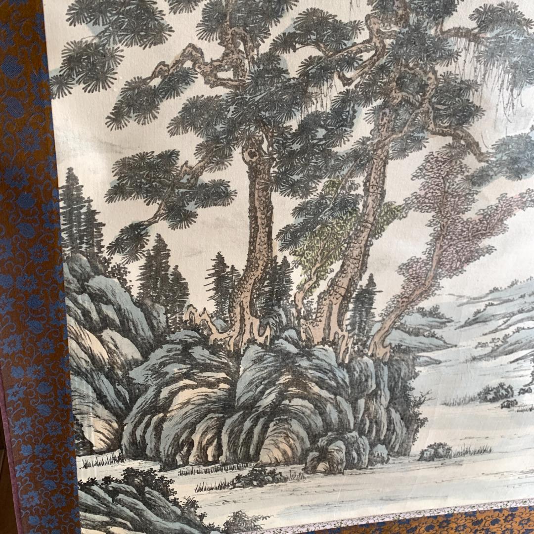 田中翠堂「彩山水」大幅掛軸 　掛け軸 絹本 山水図 掛軸