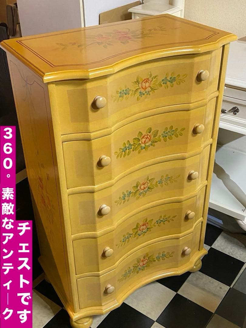 希少 カラー デザイン♦️アンティーク♦️ハンドペイント チェスト♦️縁起◎六角形