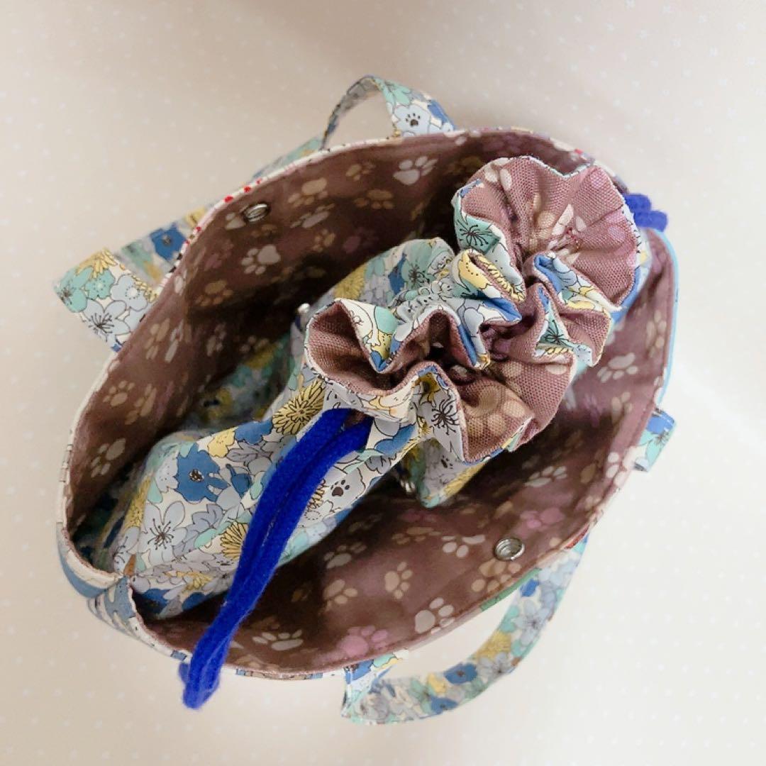 チャッピー。 テントポーチ パッチワーク猫生地 巾着付きトートバッグ