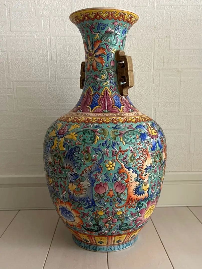 中国 骨董品 大清乾隆年製 粉彩鳳凰花唐草文 瓶