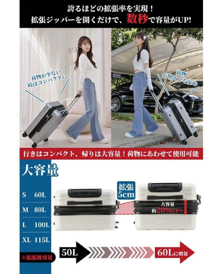 新品 スーツケース Lサイズ 100L キャリーケース 大容量 TSA シルバー