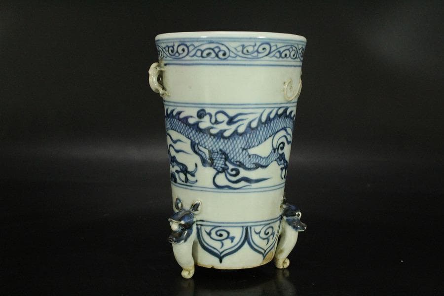 中国美術 青花 龍紋 筆筒(HA511)