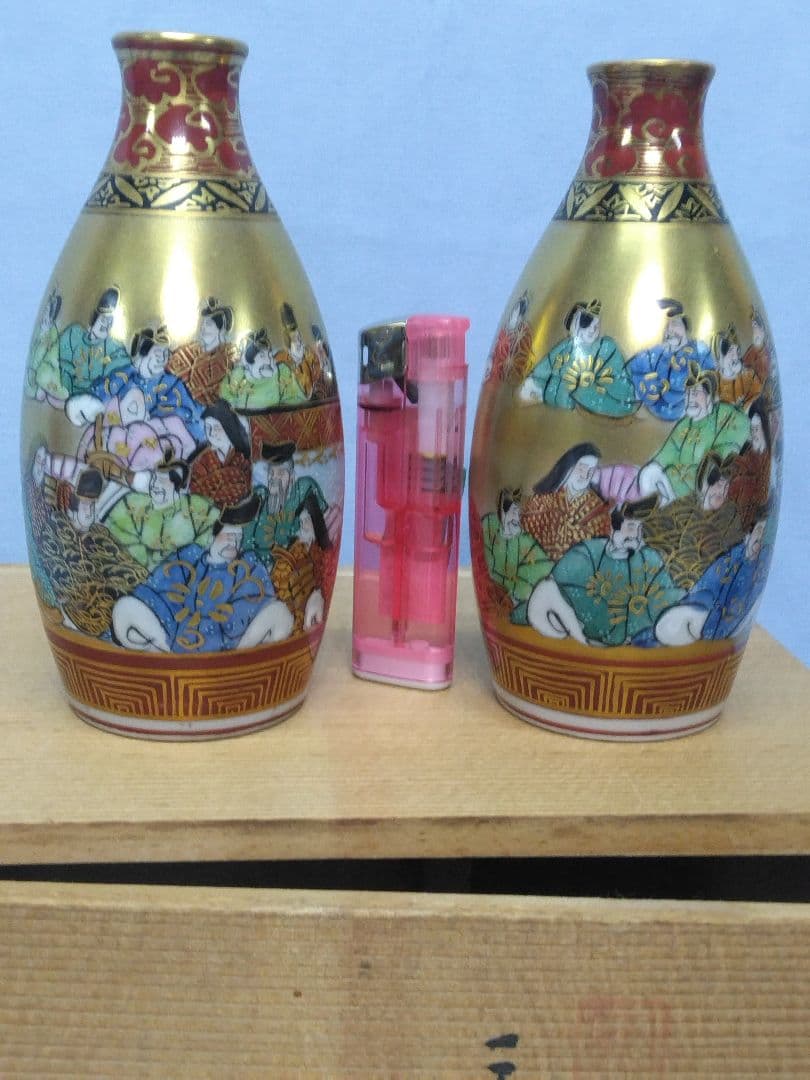 九谷焼龍山　中田龍山　三十六歌仙酒器　九谷名工