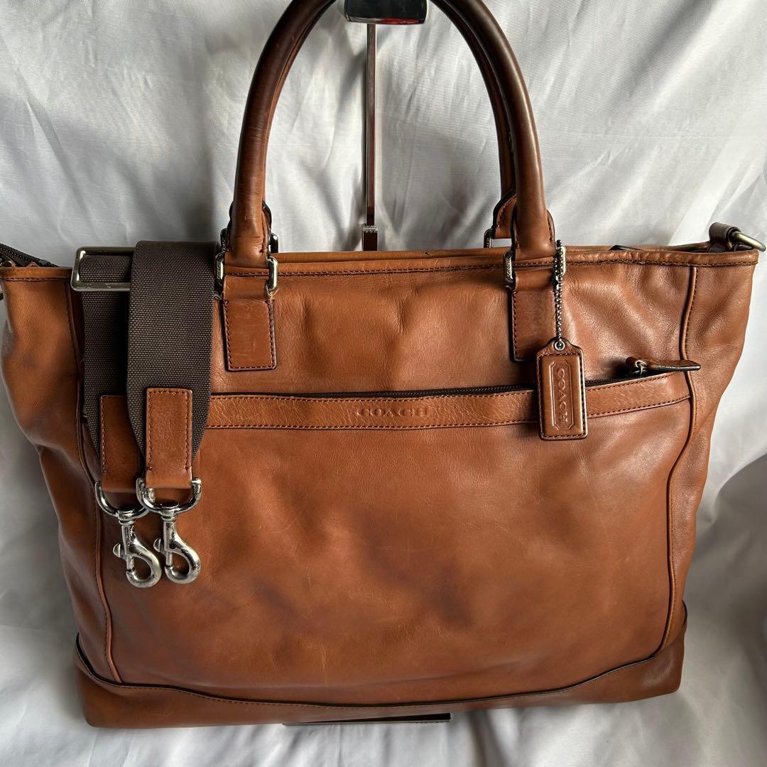 【人気】COACH レザー 2way ビジネスバッグ ショルダー A4 ブラウン