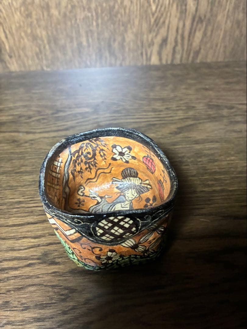 漫画織部 ぐい呑　花魁　深見文紀 共箱