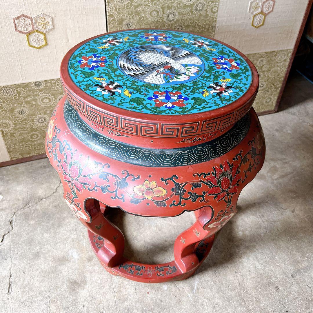 景泰蘭　七宝天板スツール　サイドテーブル　花台飾り台置台装飾時代 唐物中国美術