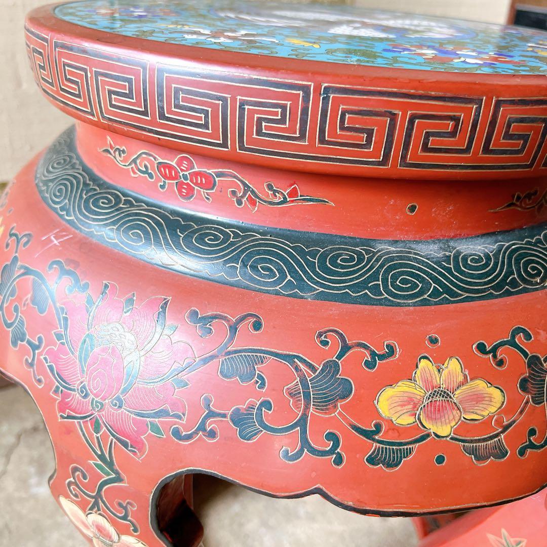 景泰蘭　七宝天板スツール　サイドテーブル　花台飾り台置台装飾時代 唐物中国美術