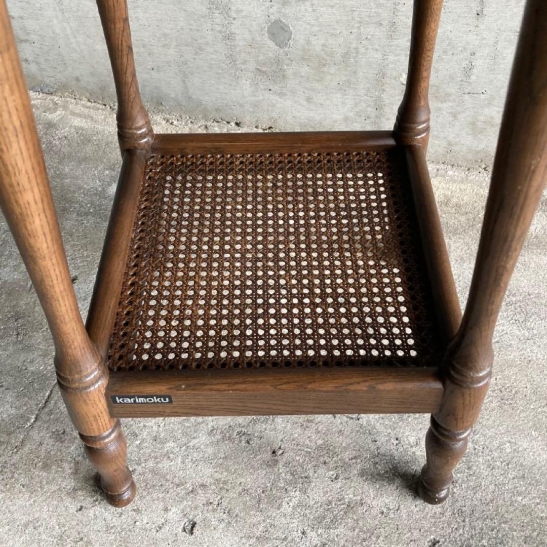 カリモク グランドコロニアル サイドテーブル 電話台 花台 木製 籐編み レトロ