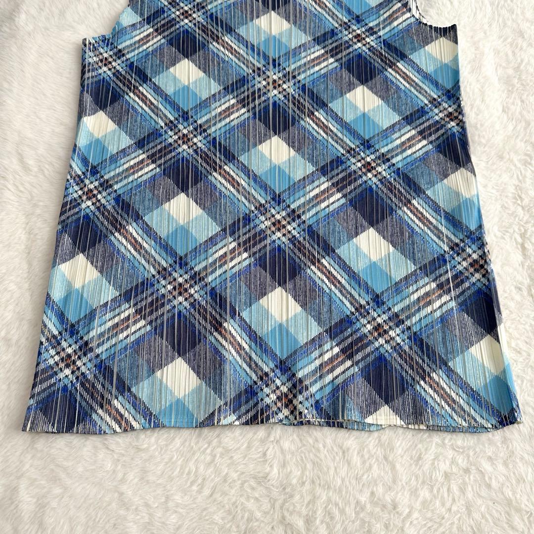 美品✨プリーツプリーズ ノースリーブ タンクトップ カットソー チェック柄 3