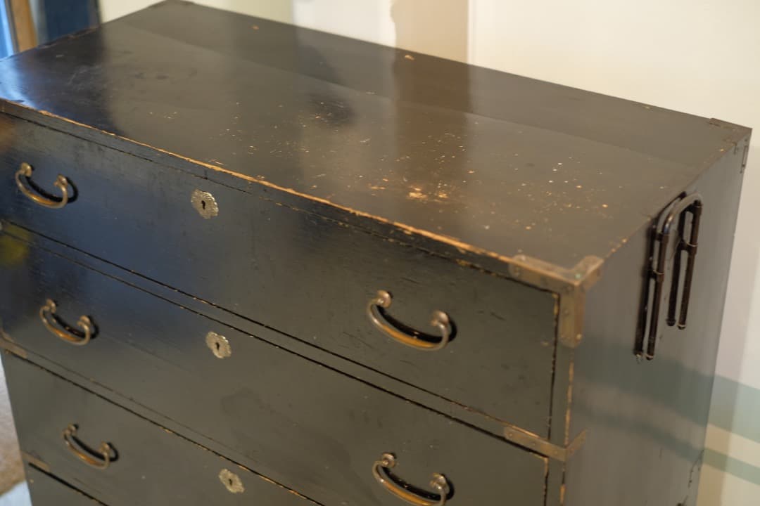 11/8迄出品 桐材漆塗時代箪笥（京都） ① 京箪笥 アンティーク